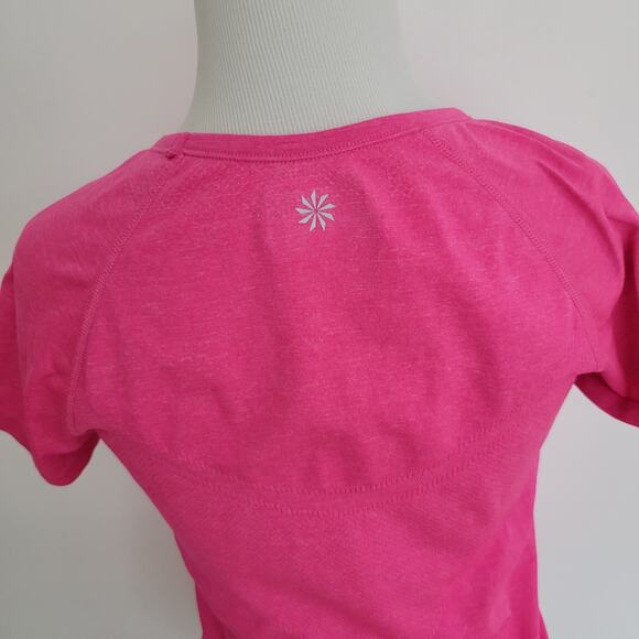 Athleta Fastest Track Short Sleeve Shirt Hot Pink Stretch Running Women Small - Picture 7 of 10